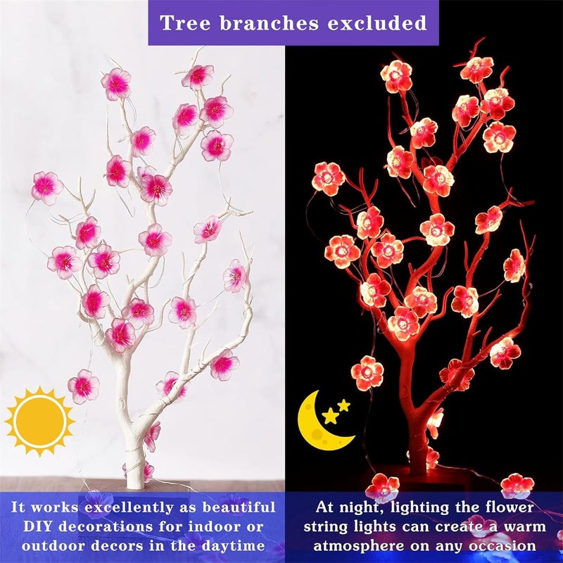 Queekay مجموعة كويكاي من 2 حزمة أضواء خيط الزهور، كل منها 13 قدم، 40 لمبة LED تعمل بالبطارية، أضواء خيالية باللون الوردي لزهور الكرز لغرفة الفتيات، داخلية وخارجية، حفلات الزفاف ويوم الحب - Image 4
