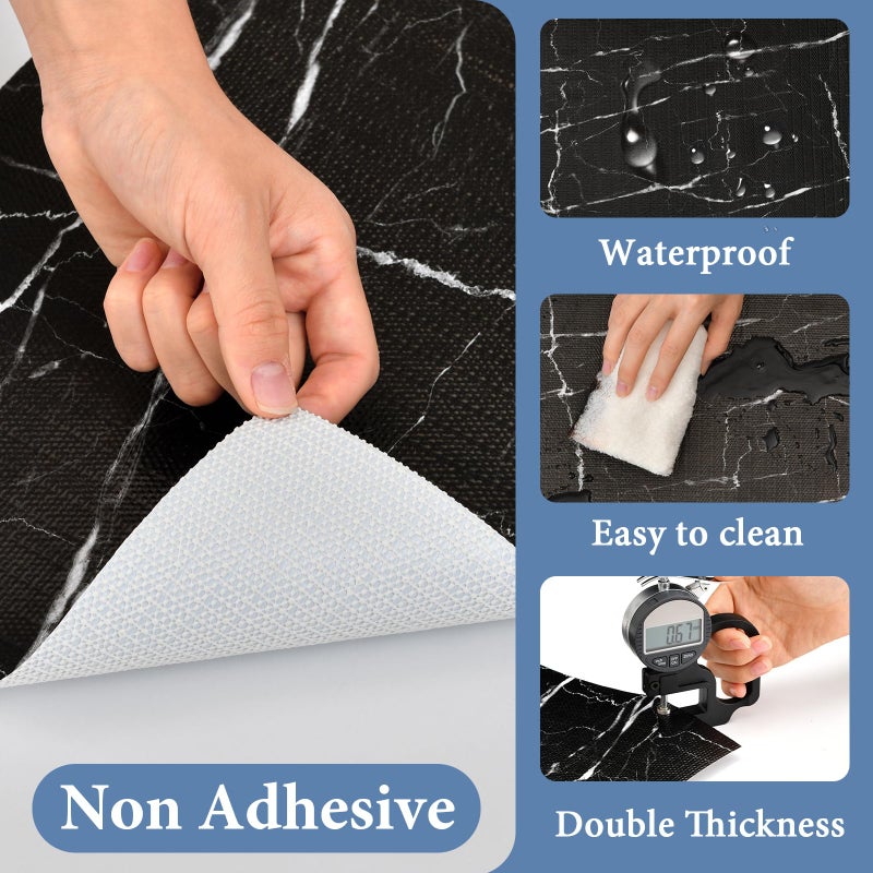 Kimhan Drawer and Shelf Liner for Kitchen Cabinet: 12 in X 20 Ft Non Slip Waterproof Shelf Paper Non Adhesive Refrigerator Liners Black Marble Easy Liners for Bathroom with Knife Tape Measure - Image 3