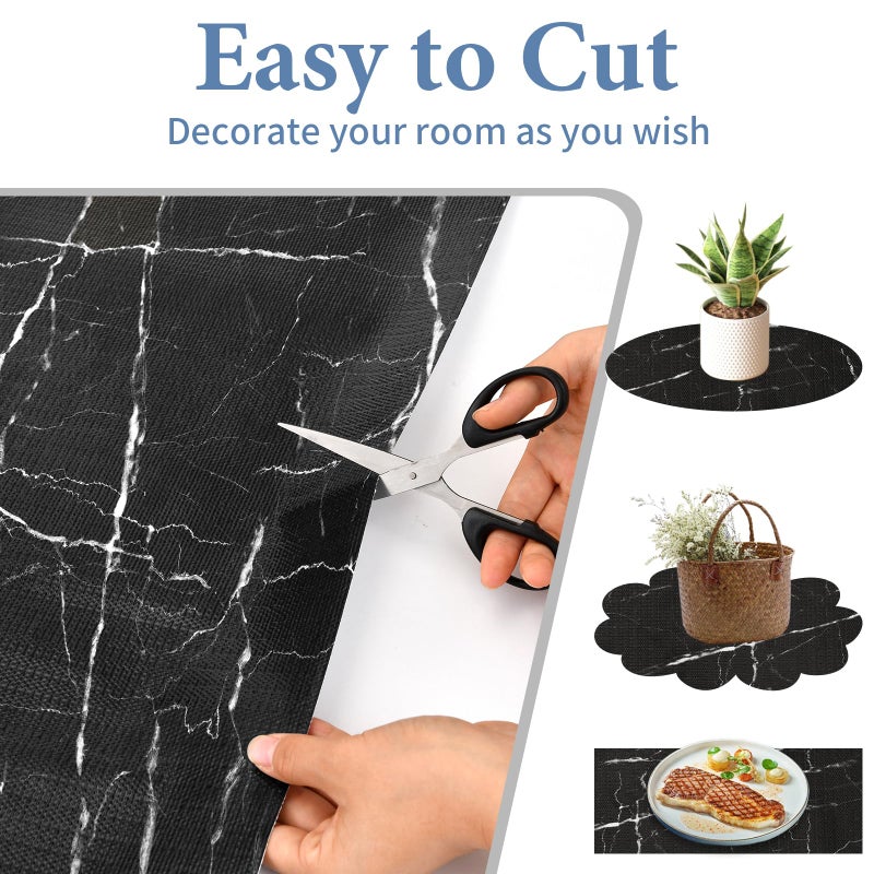 Kimhan Drawer and Shelf Liner for Kitchen Cabinet: 12 in X 20 Ft Non Slip Waterproof Shelf Paper Non Adhesive Refrigerator Liners Black Marble Easy Liners for Bathroom with Knife Tape Measure - Image 4