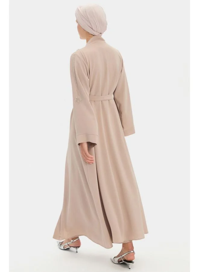 JUNE Women Embroidered Detailed Abaya Stone