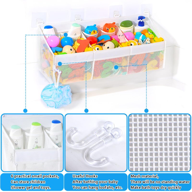 KPH has improved the bath toy holder experience, with the bathtub toy storage adding 6 pockets and a super breathable mesh bath toy storage that dries quickly, bath toy organizerï¼Œ Easy to use - Image 3