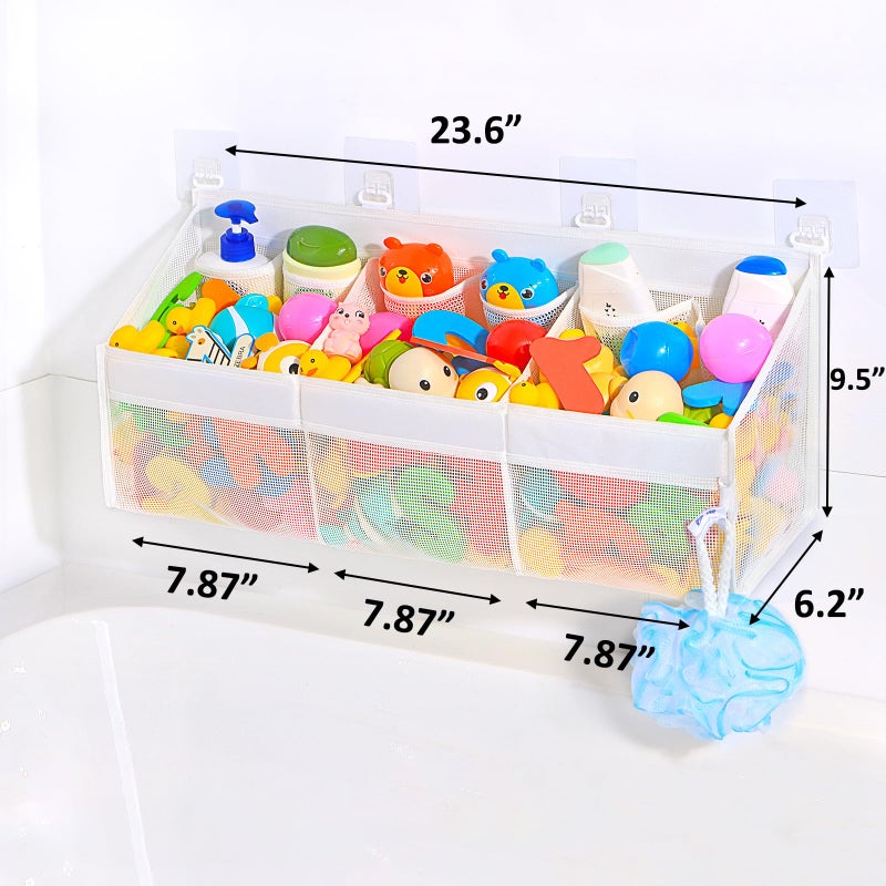 KPH has improved the bath toy holder experience, with the bathtub toy storage adding 6 pockets and a super breathable mesh bath toy storage that dries quickly, bath toy organizerï¼Œ Easy to use - Image 2