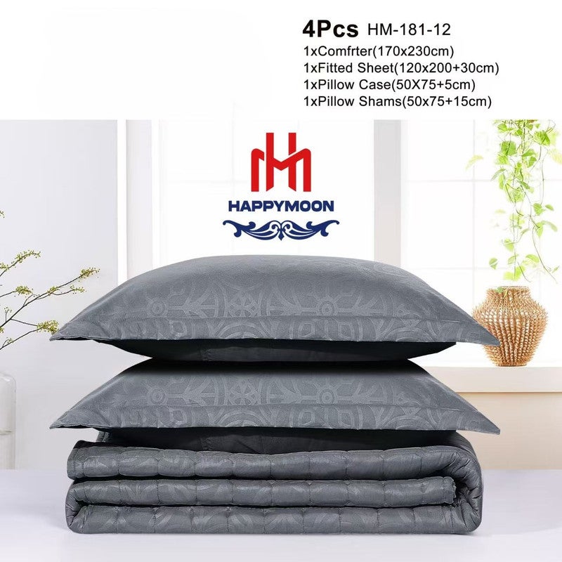 HAPPYMOON طقم لحاف الفراش Happymoon بحجم سرير مفرد - طقم سرير مبطن صلب مكون من 4 قطع مع قماش ناعم من الألياف الدقيقة ، يتضمن لحاف ، ملاءة مجهزة ، وسادة وسادة وحقيبة - Image 2