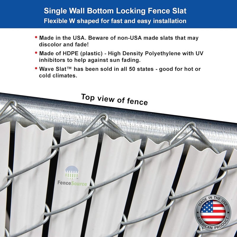 FenceSource Wave Slat (9 Colors) Single Wall Bottom Locking Privacy Slat for 4', 5', 6', 7' and 8' Chain Link Fence (8 ft, White) - Image 2
