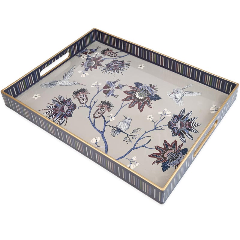Omuriko Rectangle Plastic Serving Tray with Handles Elegant Decorative Tray for Coffee Table Ottoman Living Room Kitchen Outdoor Use 121616 A