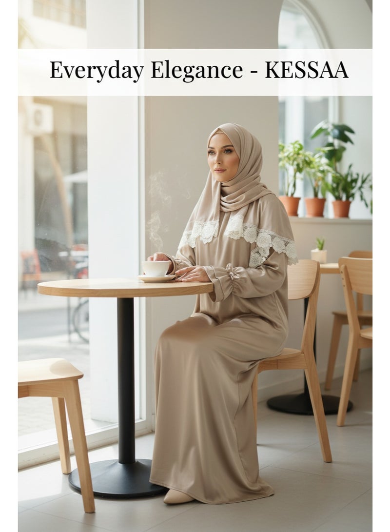 KESSAA Lamar Women’s Premium Prayer Isdal – Armani Silk Full-Coverage Salah Dress with Integrated Head Scarf | Non-Transparent Lightweight Fabric | Free Size Fits S–2XL | Modest Islamic Wear - Gold - Image 4