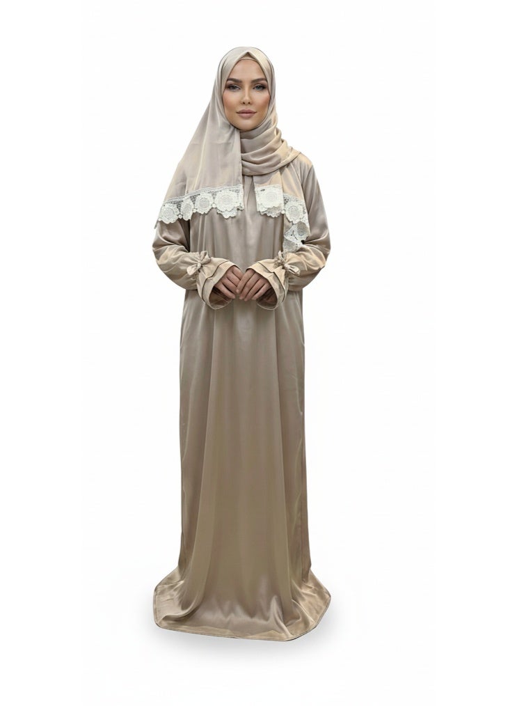 KESSAA Lamar Women’s Premium Prayer Isdal – Armani Silk Full-Coverage Salah Dress with Integrated Head Scarf | Non-Transparent Lightweight Fabric | Free Size Fits S–2XL | Modest Islamic Wear - Gold - Image 1