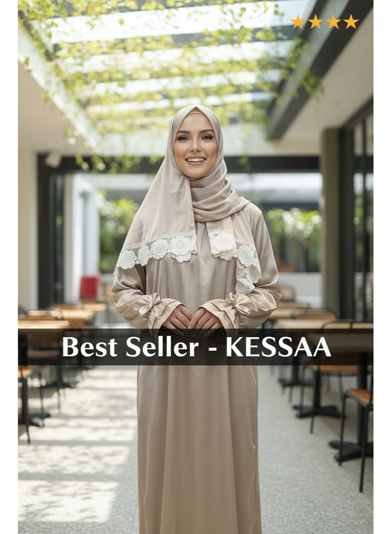 KESSAA Lamar Women’s Premium Prayer Isdal – Armani Silk Full-Coverage Salah Dress with Integrated Head Scarf | Non-Transparent Lightweight Fabric | Free Size Fits S–2XL | Modest Islamic Wear - Gold - Image 5