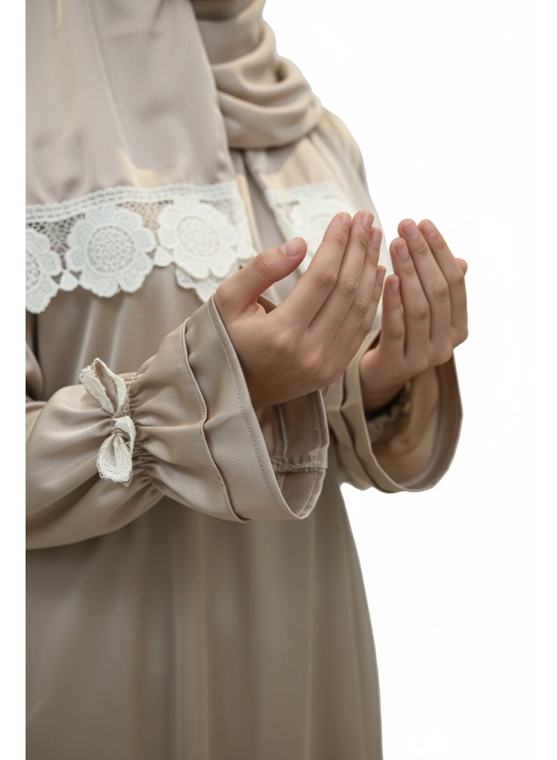 KESSAA Lamar Women’s Premium Prayer Isdal – Armani Silk Full-Coverage Salah Dress with Integrated Head Scarf | Non-Transparent Lightweight Fabric | Free Size Fits S–2XL | Modest Islamic Wear - Gold - Image 2