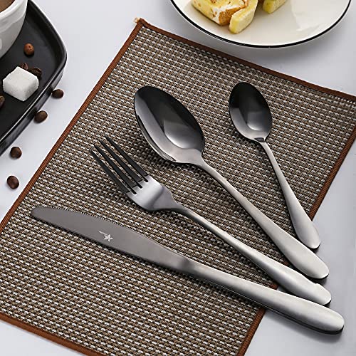 Avalon Silverware طقم أدوات المائدة أفالون 24 قطعة، مصنوع من الفولاذ المقاوم للصدأ عالي الجودة 18/10، طقم أدوات مائدة لخدمة 6 أشخاص، طقم أدوات مائدة مصقول بمرآة (فضي) - Image 2