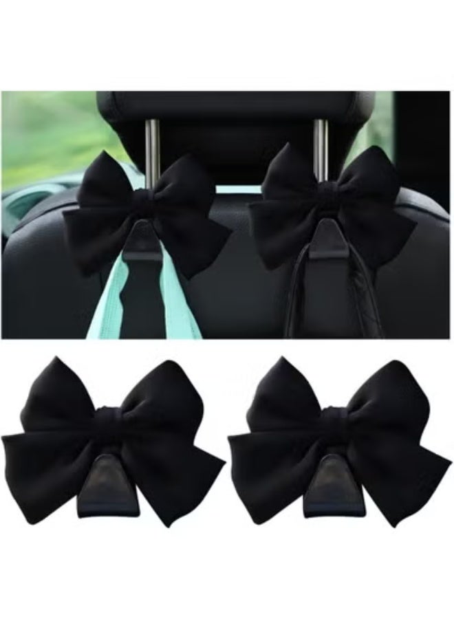COYO 2PCS Car Seat Headrest Hooks, Cute Bow Vehicle Hooks for Purses and Bags, Automotive Purse Hook Hanger Interior Decoration Accessories, Universal for SUV, Sedan, Truck (Black) - Image 1