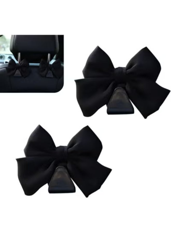 COYO 2PCS Car Seat Headrest Hooks, Cute Bow Vehicle Hooks for Purses and Bags, Automotive Purse Hook Hanger Interior Decoration Accessories, Universal for SUV, Sedan, Truck (Black) - Image 2