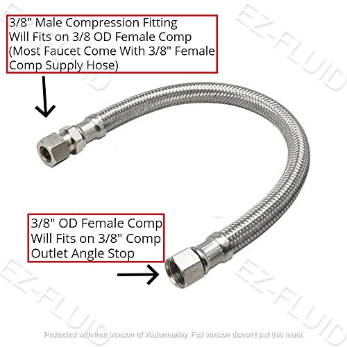 EZ-Fluid Plumbing 20" x 3/8" Male Compression To 3/8-Inch Female Comp. Stainless Steel Braided Faucet Connector Line Extension, Faucet Extension Supply Hose Connector Lines, Fits Delta Faucet (1-Pack) - Image 5