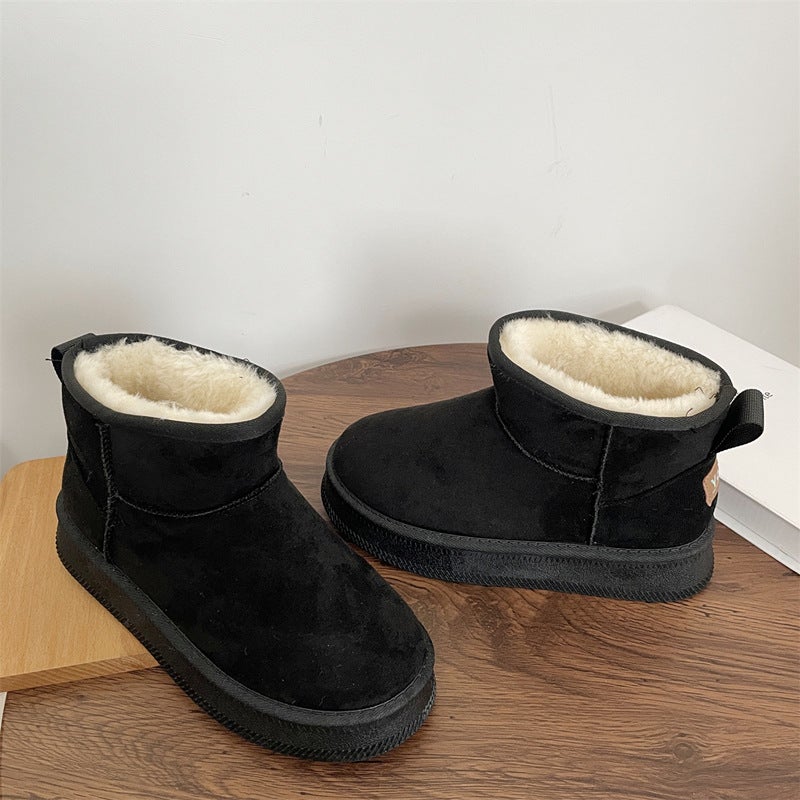 Snow boots women 2024 new style short boots padded snow cotton shoes winter warm fleece-lined bread shoes Black - Image 1