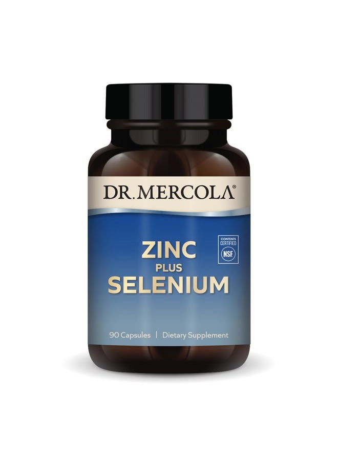 Dr. Mercola زنك بلس سيلينيوم - مكمل مزيج المعادن - لدعم المناعة والدماغ والجهاز التنفسي - يحتوي على زنك جليسينات خلات ونحاس - خالي من الكائنات المعدلة وراثيًا وخالي من الغلوتين - 90 كبسولة (90 حصة) - Image 1