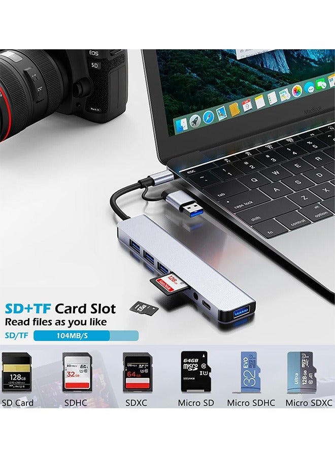 حَدُوي USB Hub من الكمبيوتر الشخصي ، USB C Hub 8 في 1 USB Extender مع 4 منفذ USB 1 USBC USB 3.0 Hub TF / قارئ بطاقة SD 3.5mm مخرج صوتي لـ MacBook Pro / iPad Pro / HP الألومنيوم - Image 3