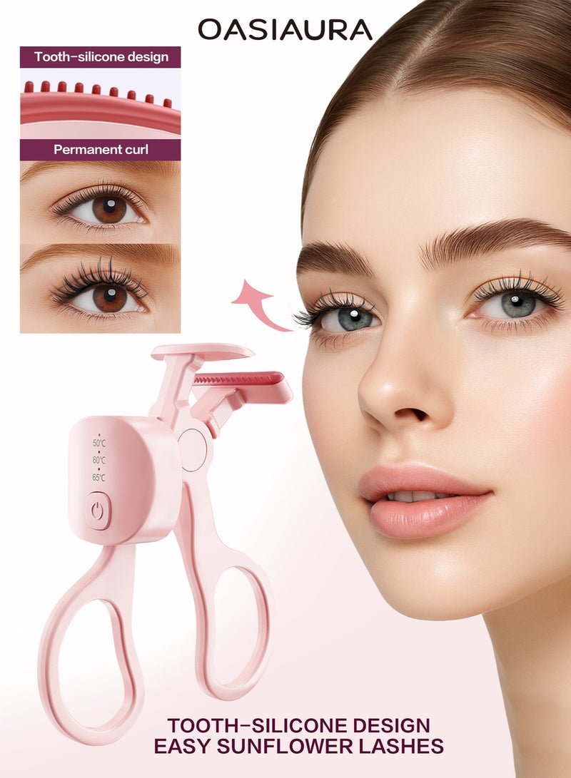 OASIAURA Heated Electric Eyelash Curler, Eye Lash Curler，3 Temperature Settings 50/60/65°C, Long Lasting，USB Rechargeable, Timer Function, Frameless Wide-Angle Design, Pink - Image 1