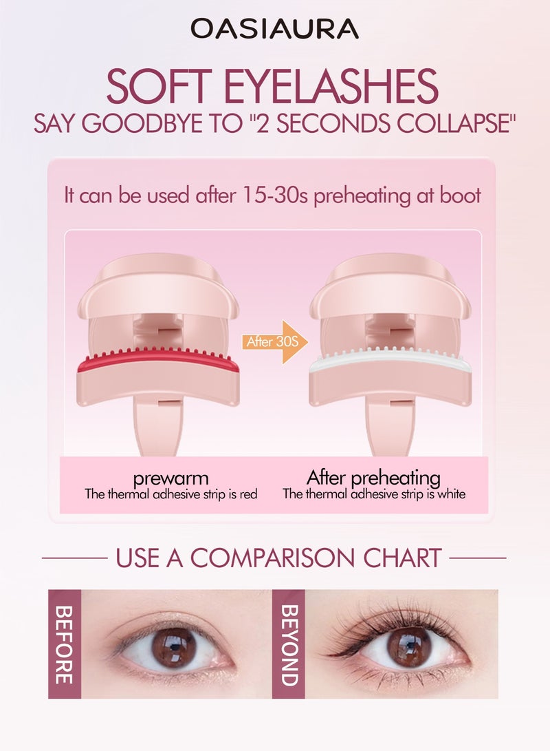 OASIAURA Heated Electric Eyelash Curler, Eye Lash Curler，3 Temperature Settings 50/60/65°C, Long Lasting，USB Rechargeable, Timer Function, Frameless Wide-Angle Design, Pink - Image 4