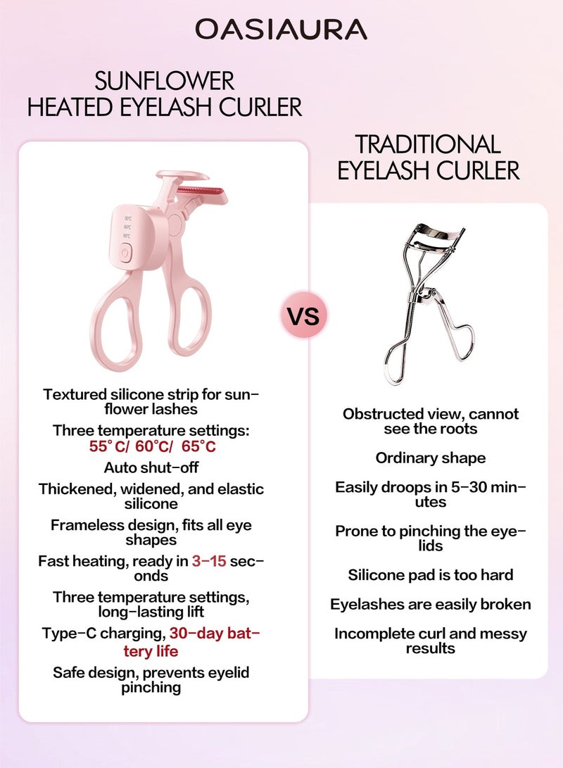 OASIAURA Heated Electric Eyelash Curler, Eye Lash Curler，3 Temperature Settings 50/60/65°C, Long Lasting，USB Rechargeable, Timer Function, Frameless Wide-Angle Design, Pink - Image 3