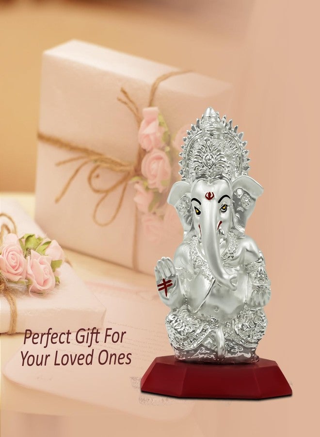 DIVINITI Ganesha Idol for Home Decor Showpiece 999 Silver Plated Statue of Lord Ganesha for Tabletop Ganesh Ji Murti for Puja Room, Festival Gift Ganpati Figurine for Prosperity, Good Luck (10X7CM) - Image 5