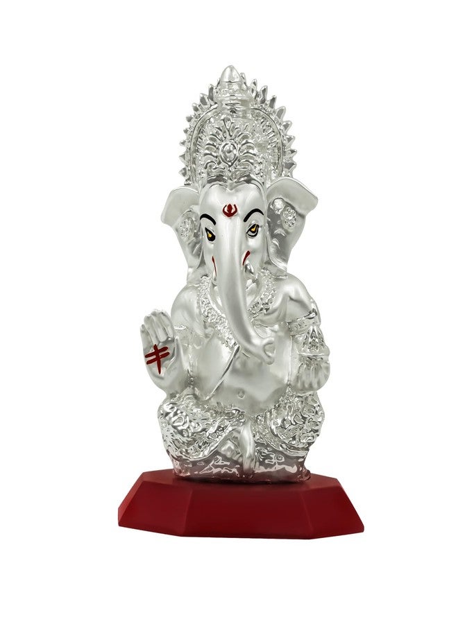 DIVINITI Ganesha Idol for Home Decor Showpiece 999 Silver Plated Statue of Lord Ganesha for Tabletop Ganesh Ji Murti for Puja Room, Festival Gift Ganpati Figurine for Prosperity, Good Luck (10X7CM) - Image 1