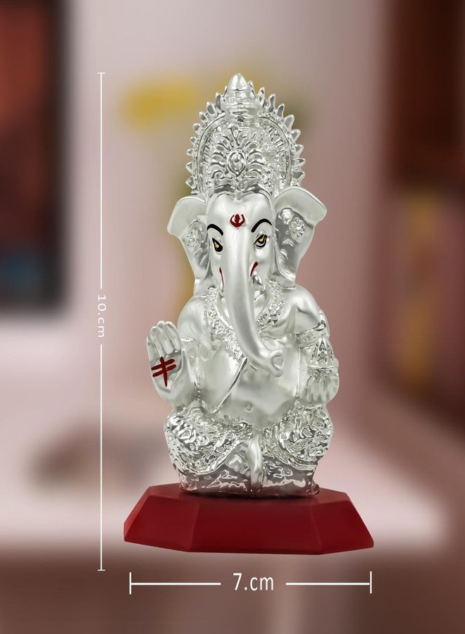 DIVINITI Ganesha Idol for Home Decor Showpiece 999 Silver Plated Statue of Lord Ganesha for Tabletop Ganesh Ji Murti for Puja Room, Festival Gift Ganpati Figurine for Prosperity, Good Luck (10X7CM) - Image 2