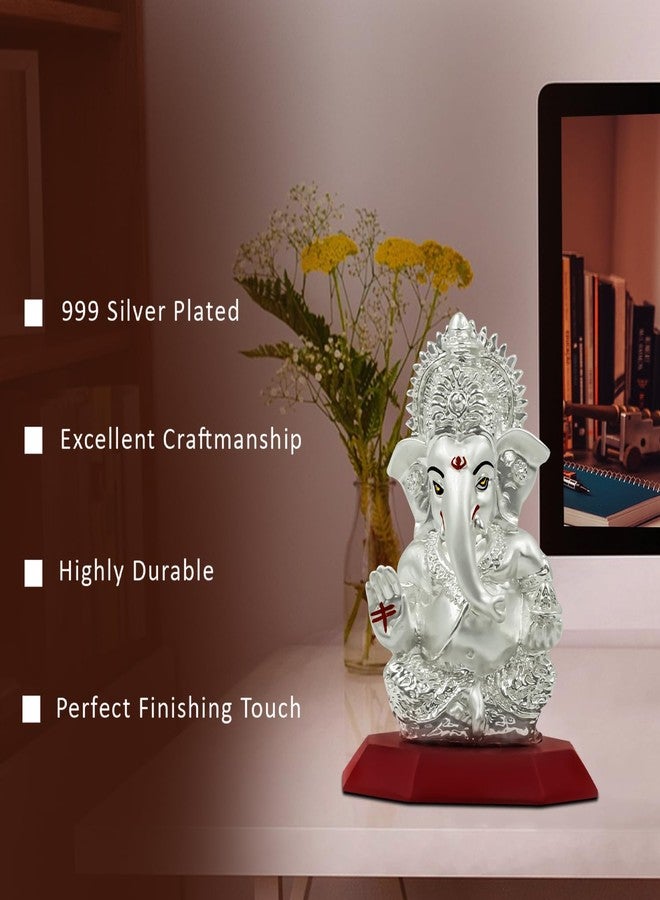 DIVINITI Ganesha Idol for Home Decor Showpiece 999 Silver Plated Statue of Lord Ganesha for Tabletop Ganesh Ji Murti for Puja Room, Festival Gift Ganpati Figurine for Prosperity, Good Luck (10X7CM) - Image 3