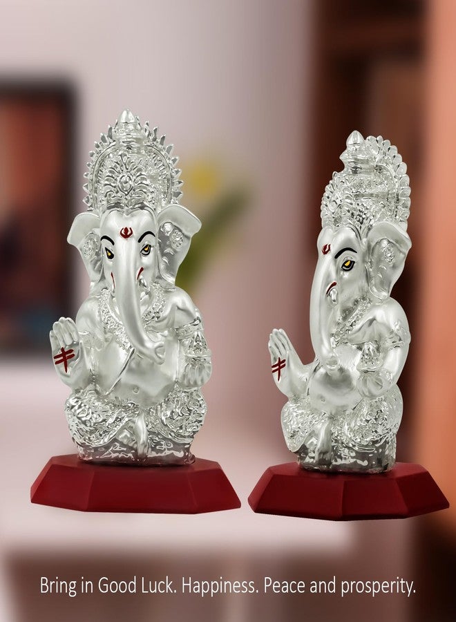 DIVINITI Ganesha Idol for Home Decor Showpiece 999 Silver Plated Statue of Lord Ganesha for Tabletop Ganesh Ji Murti for Puja Room, Festival Gift Ganpati Figurine for Prosperity, Good Luck (10X7CM) - Image 4