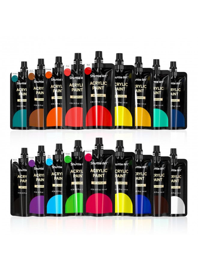 Shuttle Art Acrylic Paint, 18 Colors Acrylic Paint Pouches (120ml/4.06oz), Artist Grade Acrylic Paint Set, Rich Pigments, Non-Toxic for Artists, Beginners and Kids on Rocks Crafts Canvas Wood Ceramic - Image 1