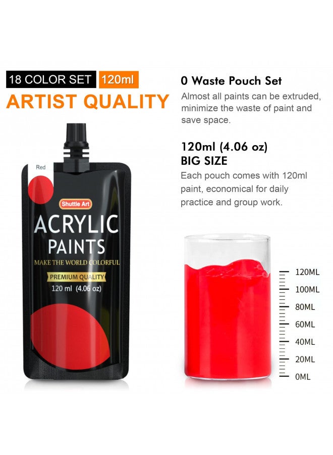 Shuttle Art Acrylic Paint, 18 Colors Acrylic Paint Pouches (120ml/4.06oz), Artist Grade Acrylic Paint Set, Rich Pigments, Non-Toxic for Artists, Beginners and Kids on Rocks Crafts Canvas Wood Ceramic - Image 3