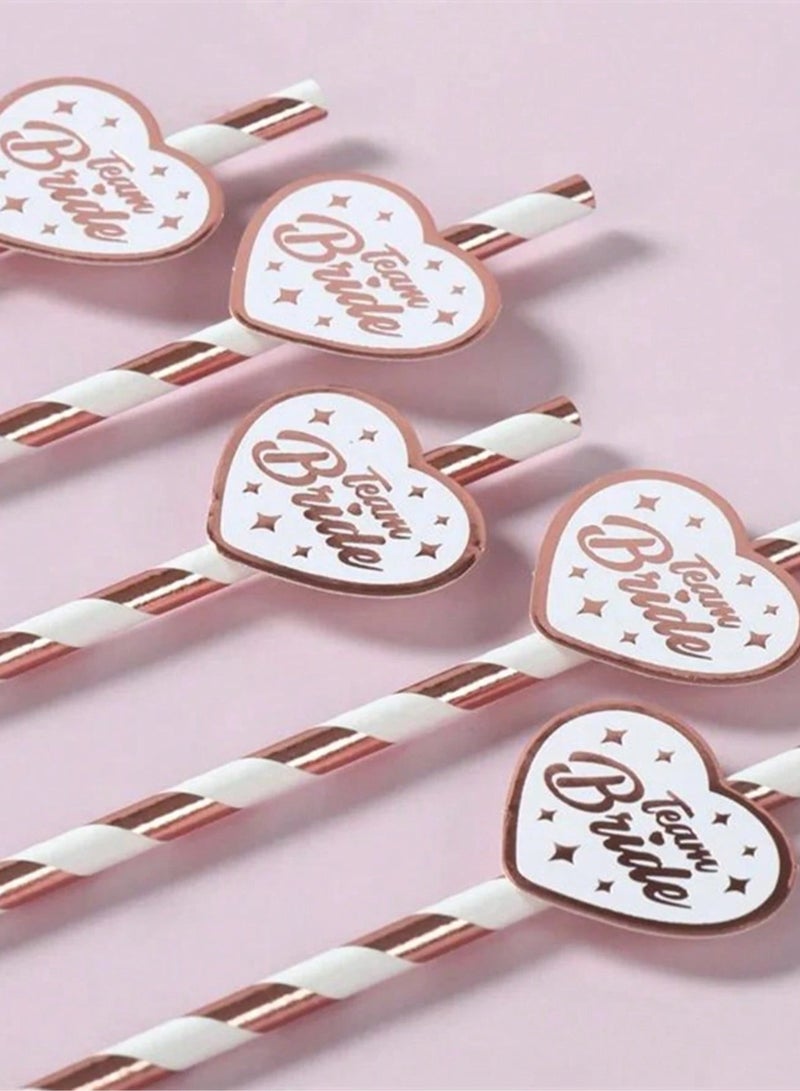 Team Bride Paper Straws in White and Rose Gold Stripe, Set of 15, add a fun touch to your bridal shower party.  - Image 3