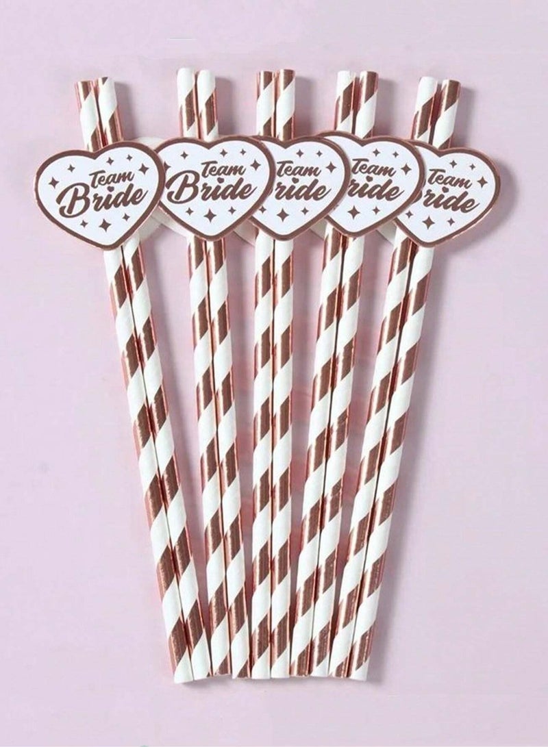 Team Bride Paper Straws in White and Rose Gold Stripe, Set of 15, add a fun touch to your bridal shower party.  - Image 4