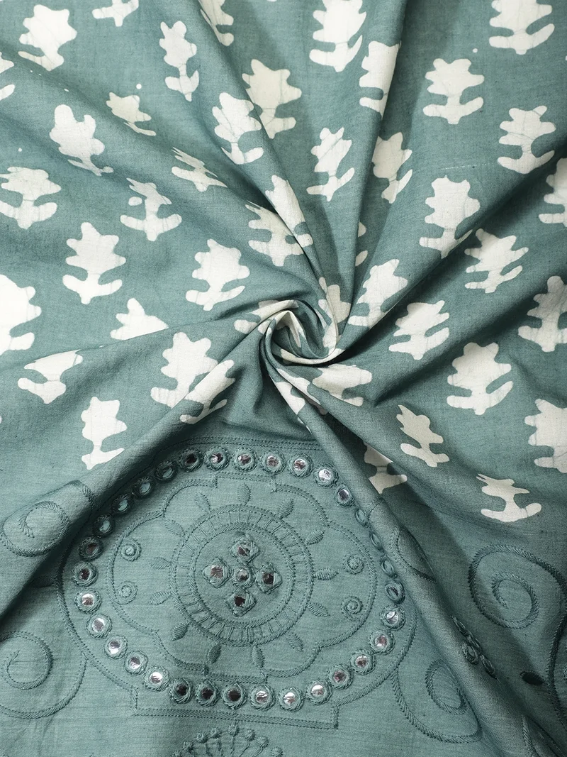 أيه كيه إس Sage Green Cotton Fabric With White Print