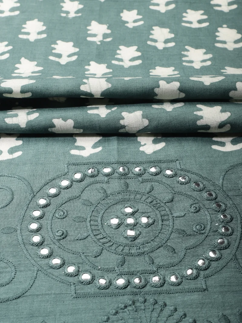 أيه كيه إس Sage Green Cotton Fabric With White Print