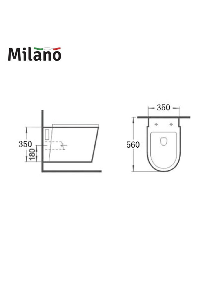 milano مجموعة مرحاض معلق على الحائط من قطعة واحدة من السيراميك مرحاض معلق على الحائط مرحاض معلق على الحائط طول 56.5 × عرض 35 × ارتفاع 35 سم أبيض  - Image 2