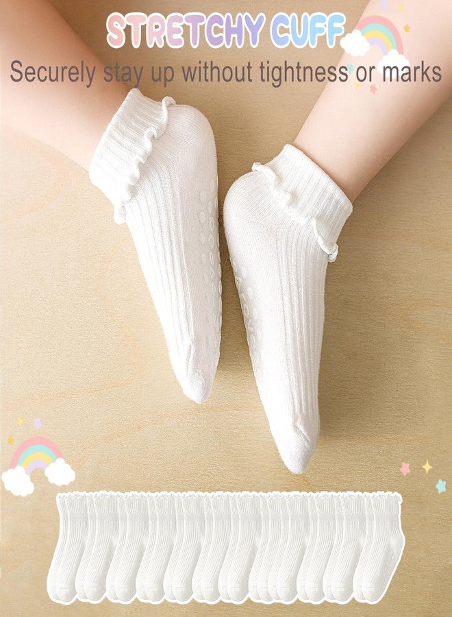 Aroveea Toddler Girls Socks 12 Pack Grip Non Slip Ruffle Frilly Cotton Socks for Toddlers Baby Girls Kids Cute 6M-7Years - Image 4