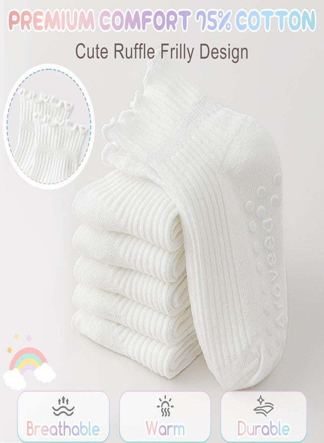 Aroveea Toddler Girls Socks 12 Pack Grip Non Slip Ruffle Frilly Cotton Socks for Toddlers Baby Girls Kids Cute 6M-7Years - Image 3