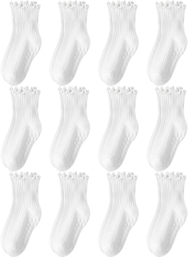 Aroveea Toddler Girls Socks 12 Pack Grip Non Slip Ruffle Frilly Cotton Socks for Toddlers Baby Girls Kids Cute 6M-7Years - Image 1