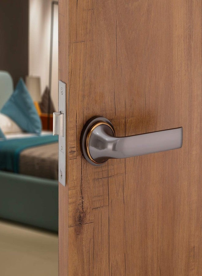 HARMONUS Zinc Alloy Mortise Door Lock Handle/Rose Mortice Door Handle Set/Zinc Alloy Weather Proof with Baby Latch (Black Satin - PVD Rose Gold/HI-5177) - Image 1