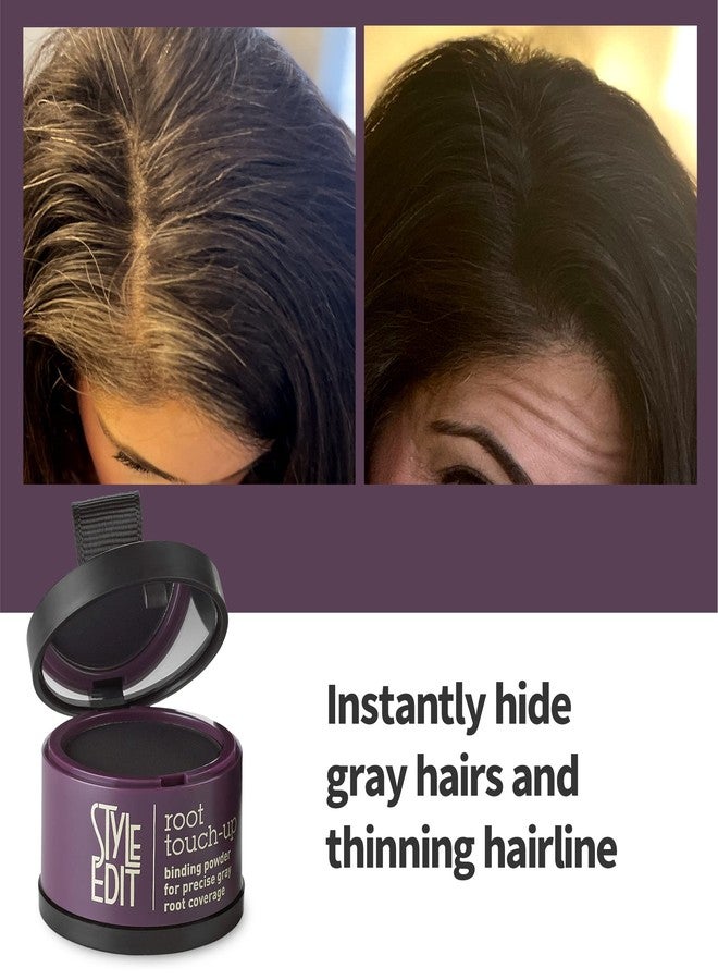 Style Edit Root Touch Up Concealer Powder for Black Hair | Gray Hair Coverage | Mineral-Infused Binding Hairline Powder with Free Mini Brush - Image 3