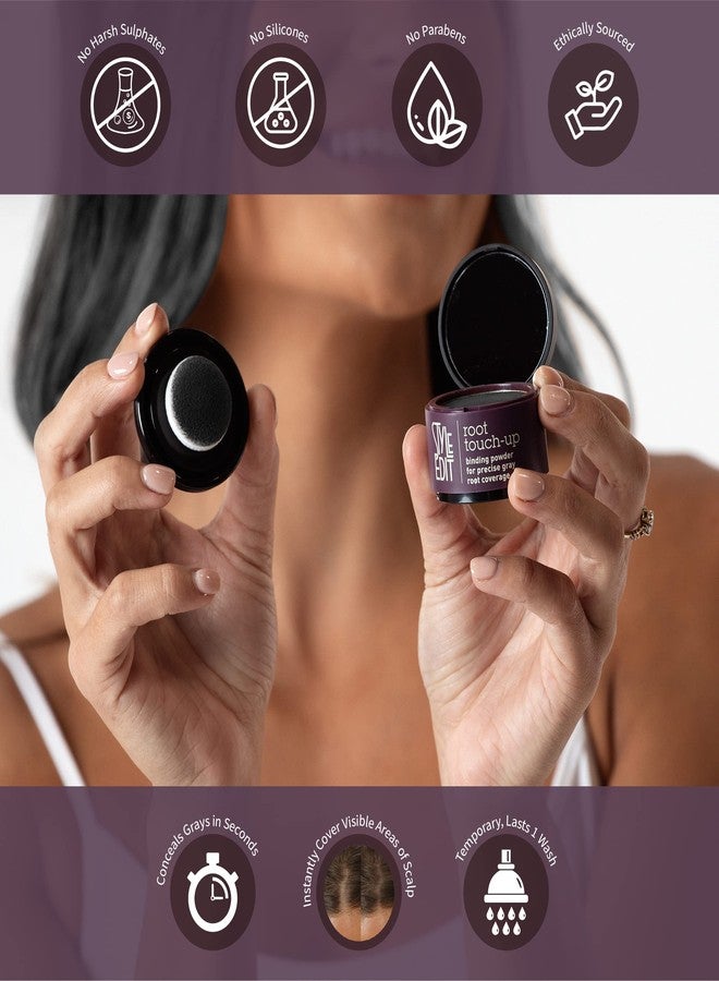 Style Edit Root Touch Up Concealer Powder for Black Hair | Gray Hair Coverage | Mineral-Infused Binding Hairline Powder with Free Mini Brush - Image 4