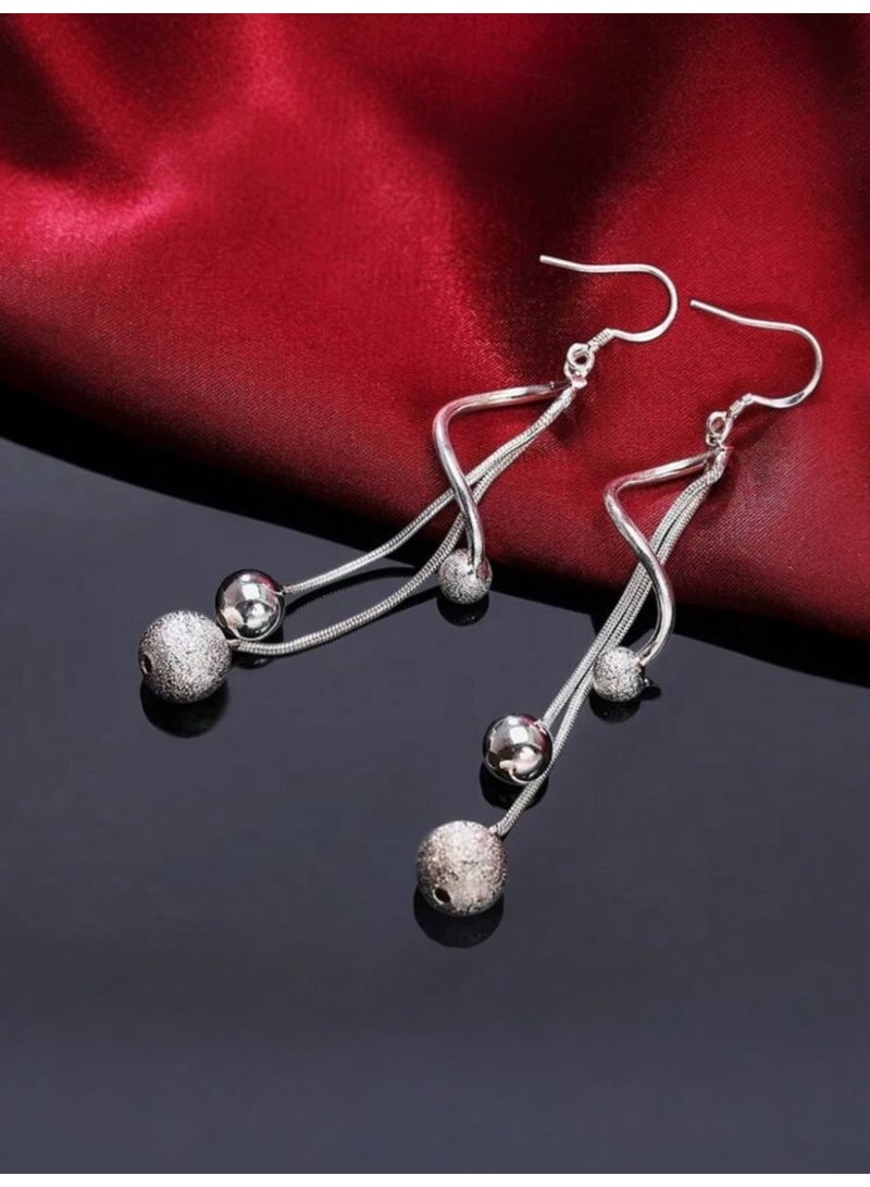 Dangle Charms Elegant 925 Silver Plated Earrings For Women - Image 1