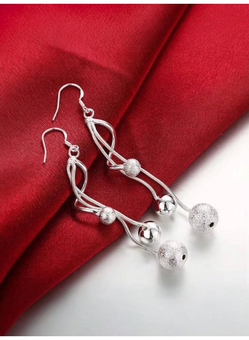 Dangle Charms Elegant 925 Silver Plated Earrings For Women - Image 4