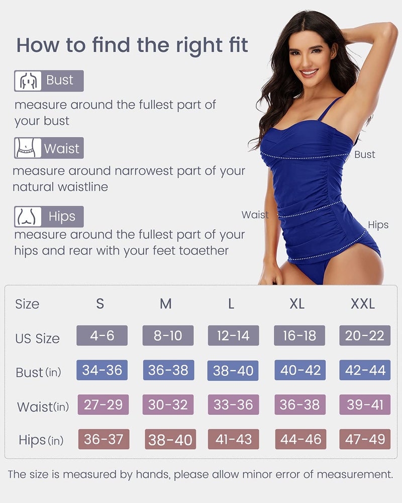 Shuangyu Bandeau Tankini Swimsuits for Women Ruched Tummy Control Top Swimwear with Mid Waist Briefs Purple L - Image 5