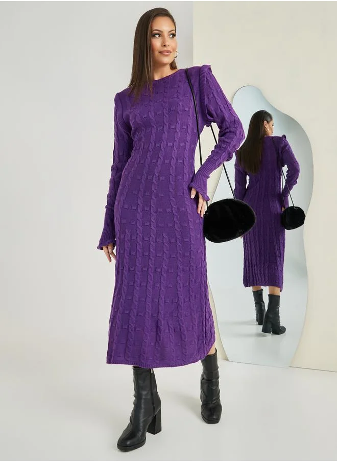 Styli Structured Shoulder A-Line Sweater Midi Dress