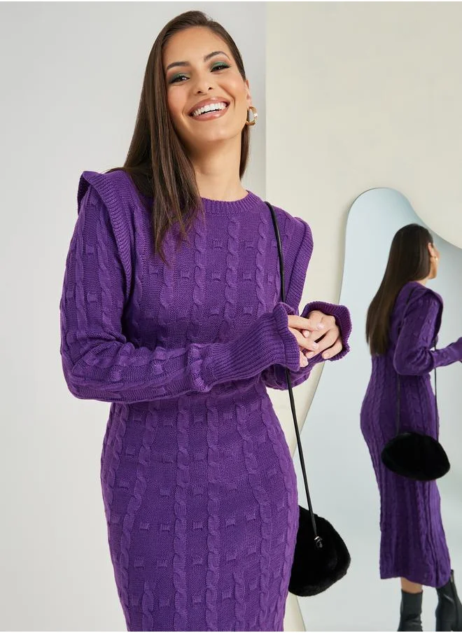 Styli Structured Shoulder A-Line Sweater Midi Dress