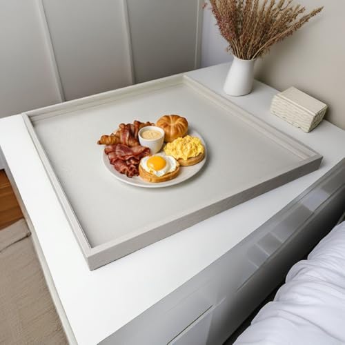 QAVOL 20 x 20 inches Luxury Leather Square Oversized Service Tray, Ottoman & Coffee Tray for Family Dinner, Out-of-House Picnic & Party (Beige) - Image 2