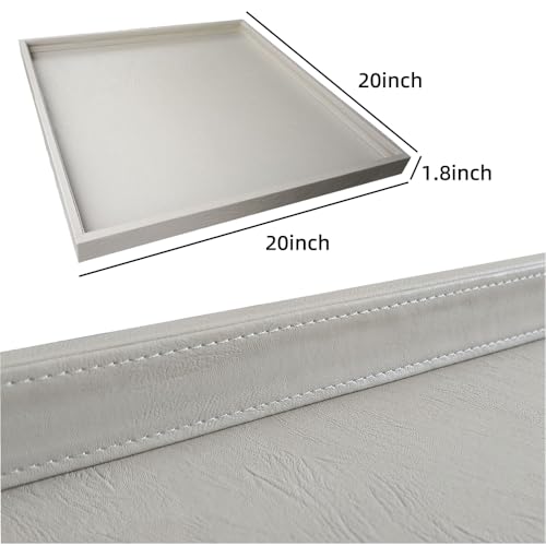 QAVOL 20 x 20 inches Luxury Leather Square Oversized Service Tray, Ottoman & Coffee Tray for Family Dinner, Out-of-House Picnic & Party (Beige) - Image 4
