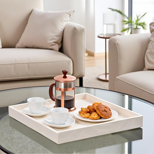 QAVOL 20 x 20 inches Luxury Leather Square Oversized Service Tray, Ottoman & Coffee Tray for Family Dinner, Out-of-House Picnic & Party (Beige) - Image 1