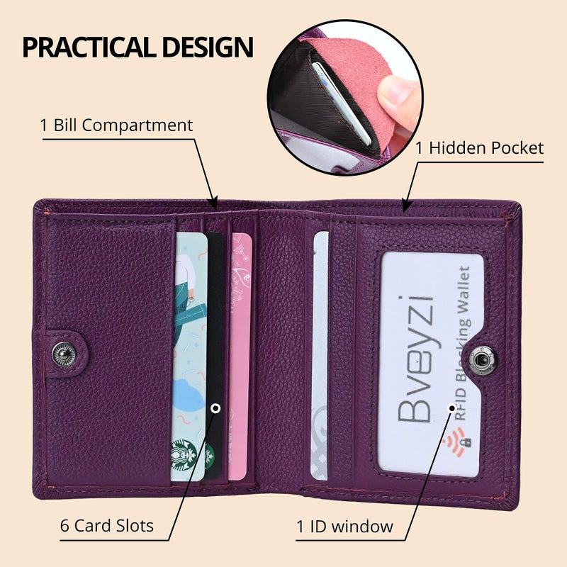 Bveyzi Ultra Slim Small RFID Wallet for Women, Leather Tiny Thin Bifold Pocket Ladies Wallet - Image 3